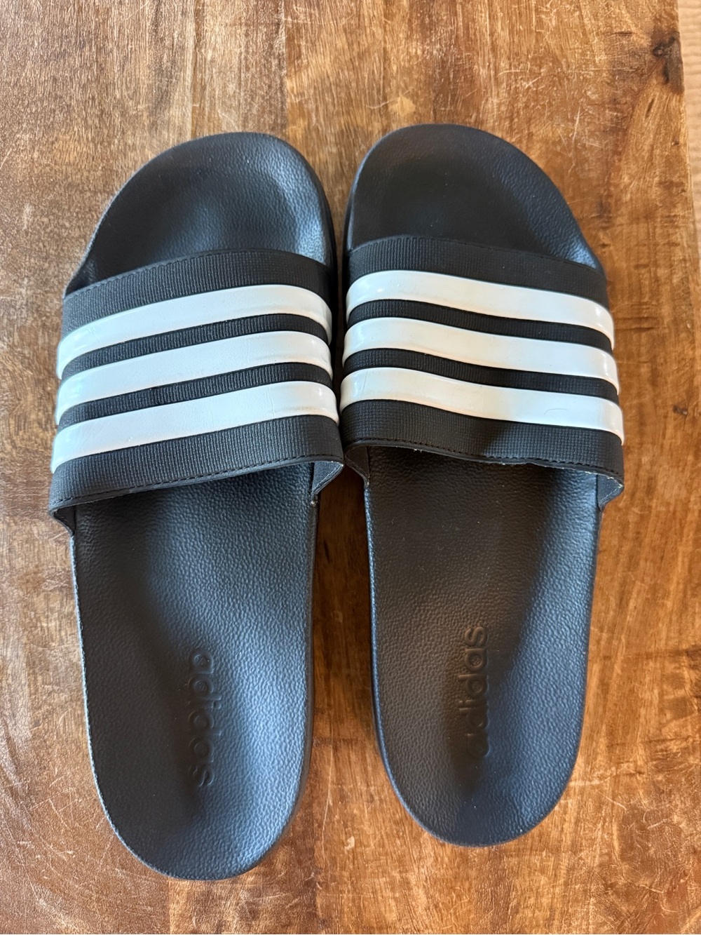 Men’s Adidas Black Slide Sandals with White Stripes